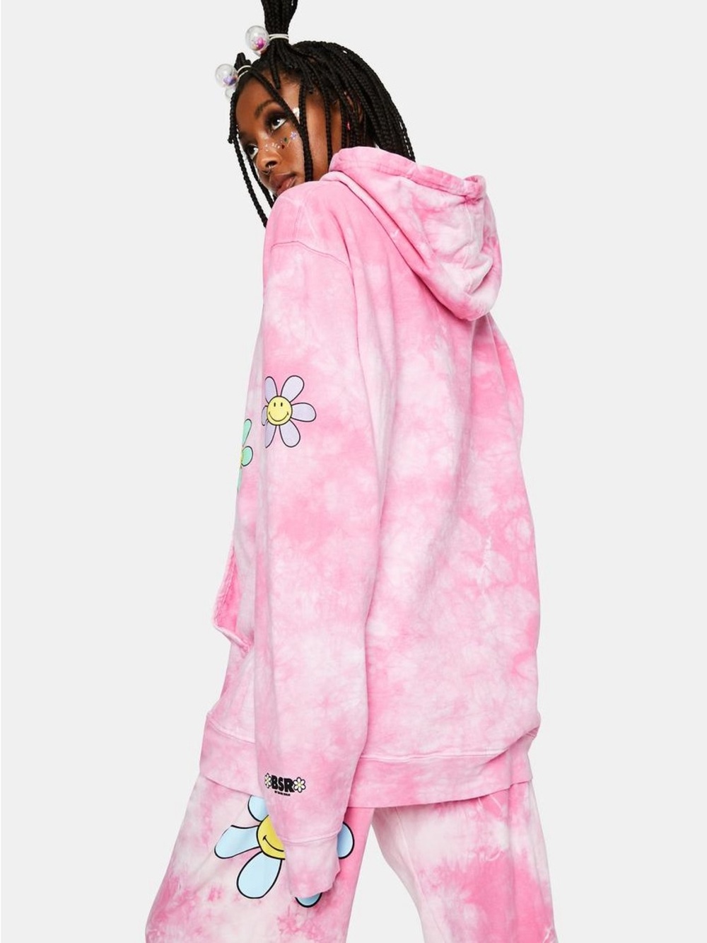 Pink Tie-Dye Smiley Daisy Hoodie| FUSCHIA LIL THANG TIE DYE HOODIE - Picture 2 of 6